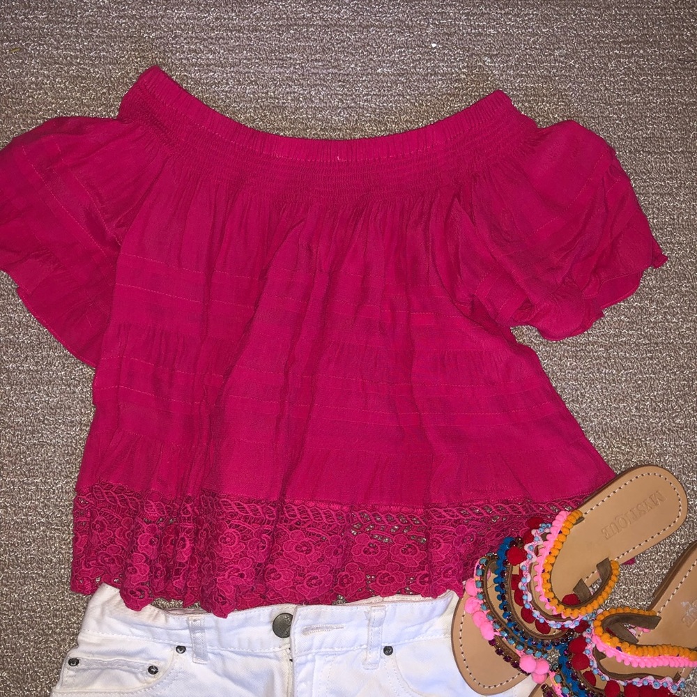 Pink Off The Shoulder Crochet Top